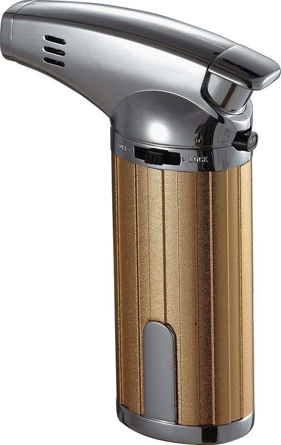 Visol Fiamma Gold and Chrome Wind-resistant Jet Flame Table Cigar Lighter - Crown Humidors