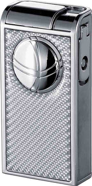 Visol Infinity Double Jet White Carbon Fiber Chrome Cigar Lighter - Crown Humidors