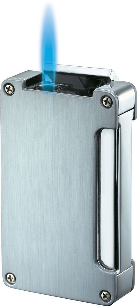 Visol Zidane Brushed Chrome Wind-resistant Torch Flame Lighter With Built-in Cigar Punch - Crown Humidors