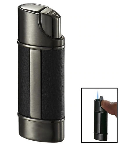 Visol Piccolo Leather & Gunmetal Wind-resistant Torch Flame Lighter - Crown Humidors