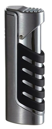Visol Presa Chrome & Black Wind-resistant Torch Flame Lighter - Crown Humidors