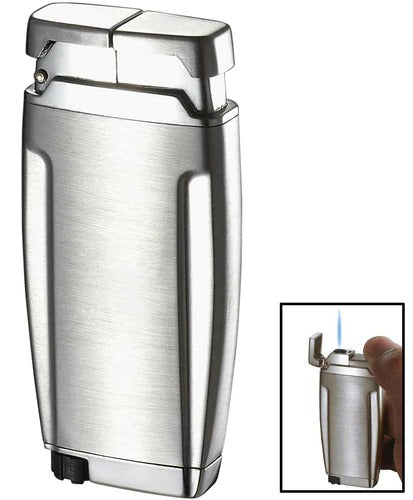 Visol Gemini Brushed Chrome Single Wind-resistant Torch Flame Lighter - Crown Humidors