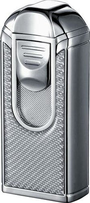 Visol Alec Iii Chrome and White Carbon Fiber Triple Torch Flame Lighter - Crown Humidors