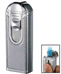 Visol Alec Iv Chrome and White Carbon Fiber Quad Torch Flame Table Lighter - Crown Humidors