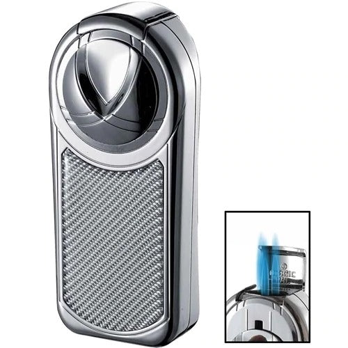 Visol Dobrev Iii Triple Jet Flame Chrome White Carbon Fiber Cigar Lighter - Crown Humidors