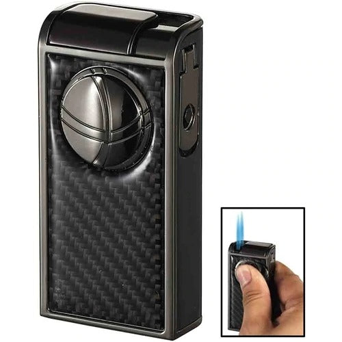 Visol Infinity Double Jet Carbon Fiber Gunmetal Cigar Lighter - Crown Humidors